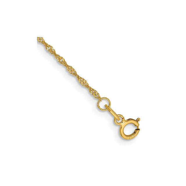 14K Yellow Gold 1.1 mm Singapore Chain Anklet, Polished
