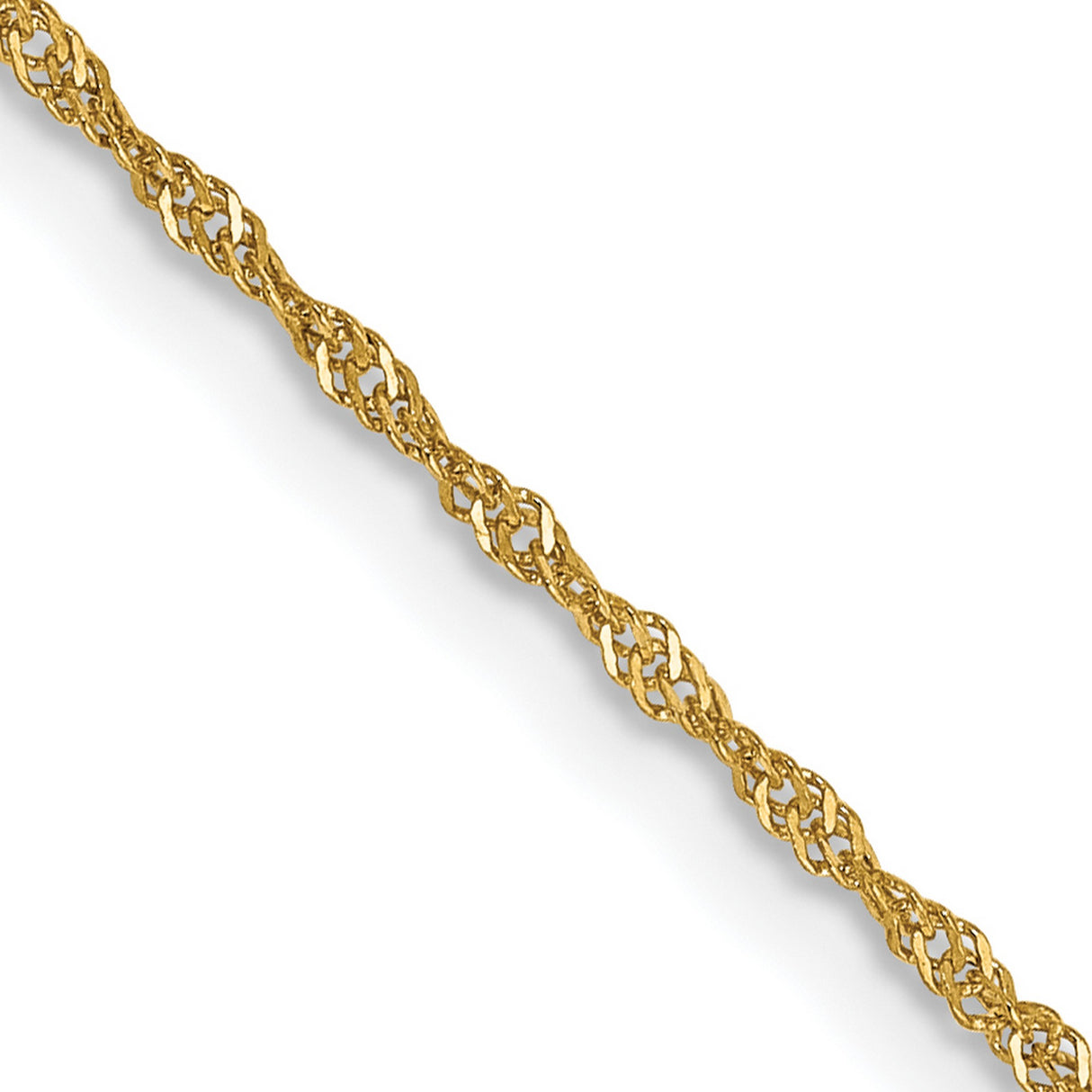 14K Yellow Gold 1.1 mm Singapore Chain Necklace, Polished detail view