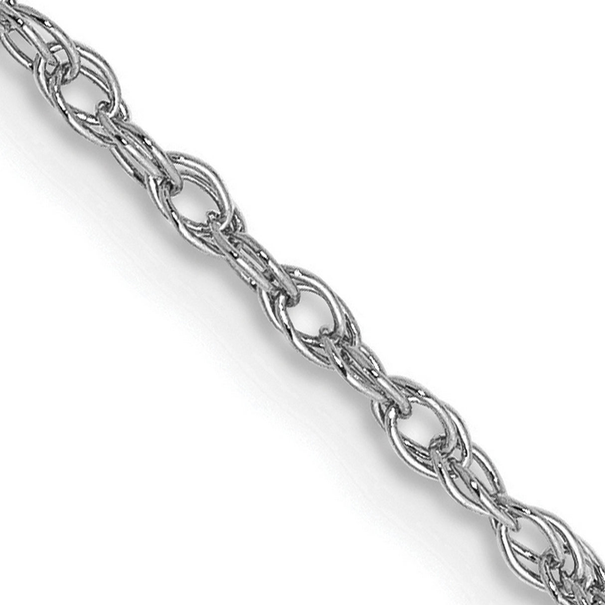 14K White Gold 1.3 mm Rope Chain Necklace, Polished detail view