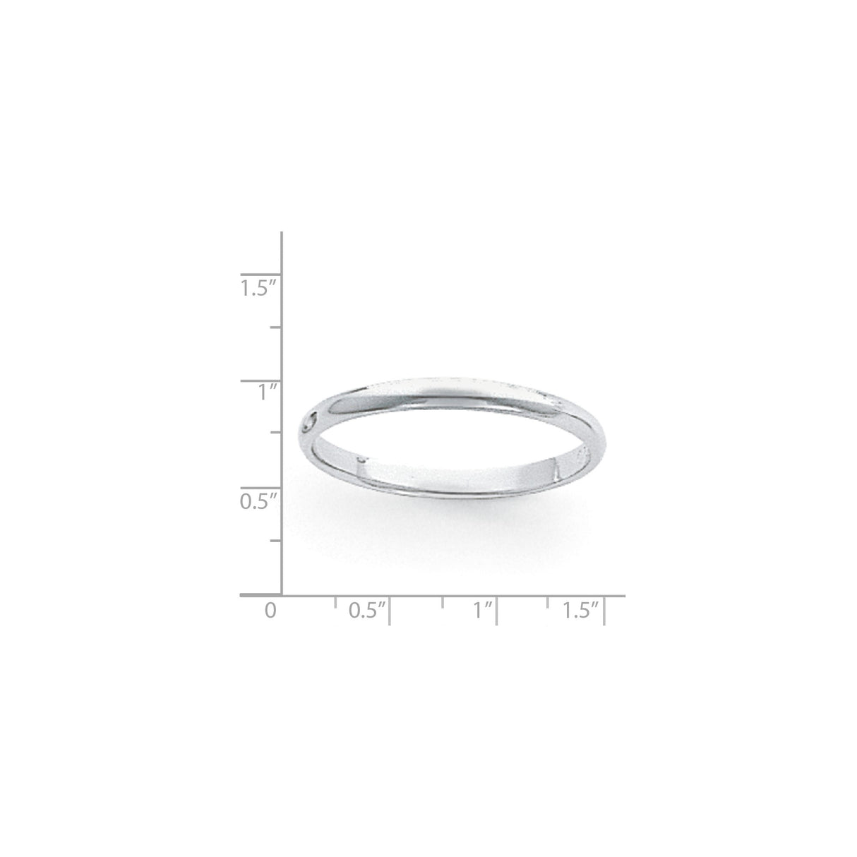 White Gold Domed, Comfort Fit wedding band ring shown for scale