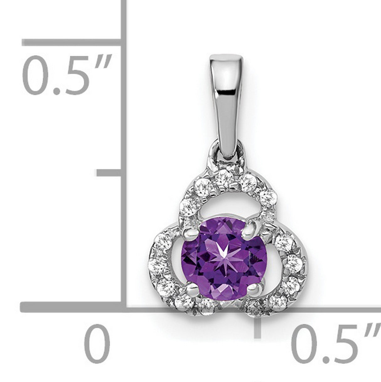 Amethyst and Diamond Charm Pendant in Real 10k White Gold