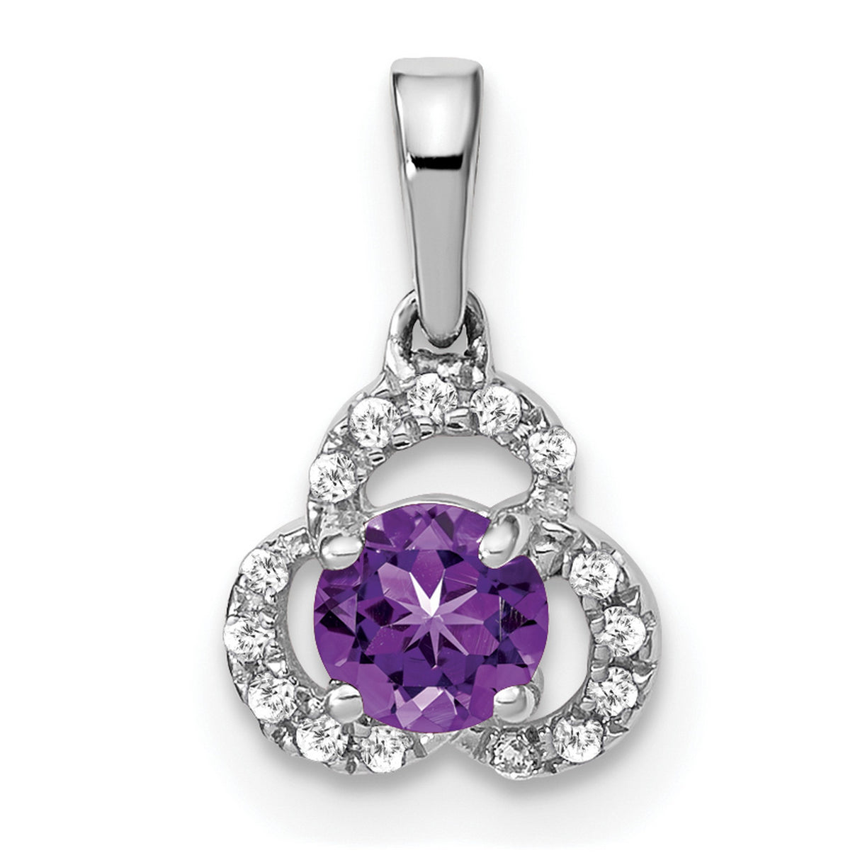 Amethyst and Diamond Charm Pendant in Real 10k White Gold