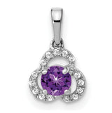 Amethyst and Diamond Charm Pendant in Real 10k White Gold