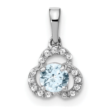 Aquamarine and Diamond Charm Pendant in Real 10k White Gold