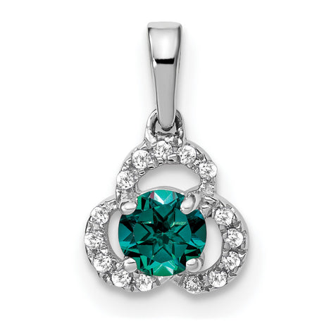Created Alexandrite and Diamond Charm Pendant in Real 10k White Gold