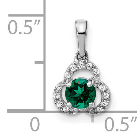 Created Emerald and Diamond Charm Pendant in Real 10k White Gold