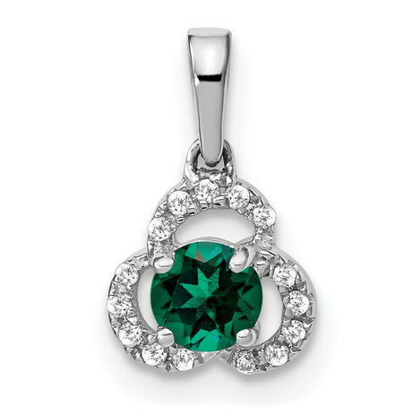 Created Emerald and Diamond Charm Pendant in Real 10k White Gold
