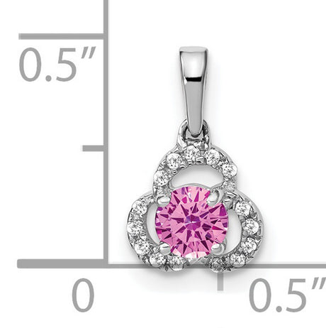 10k White Gold Pendant with Created Pink Sapphire and Diamond Accents, Triquetra Celtic Design