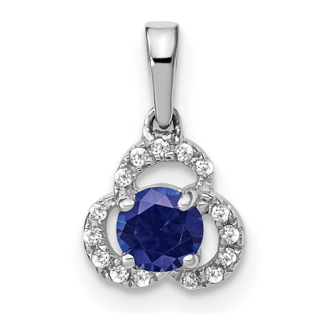 Created Sapphire and Diamond Charm Pendant in Real 10k White Gold