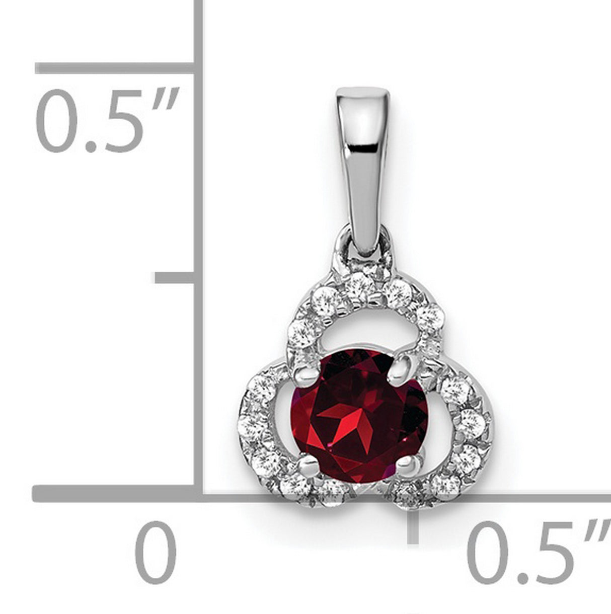 Garnet and Diamond Charm Pendant in Real 10k White Gold