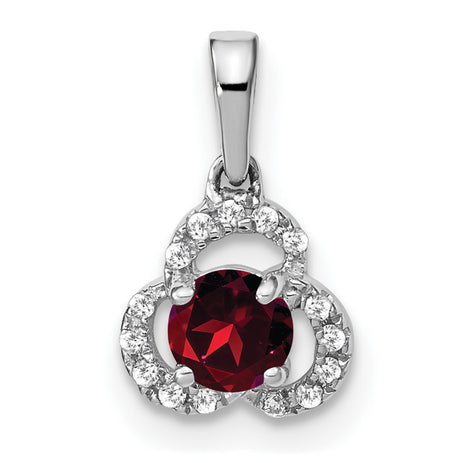 Garnet and Diamond Charm Pendant in Real 10k White Gold