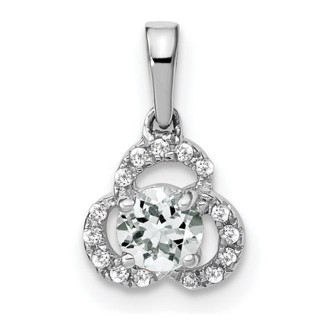10k White Gold Trinity Knot Pendant with White Topaz and Diamond Accent, Celtic Triquetra Charm