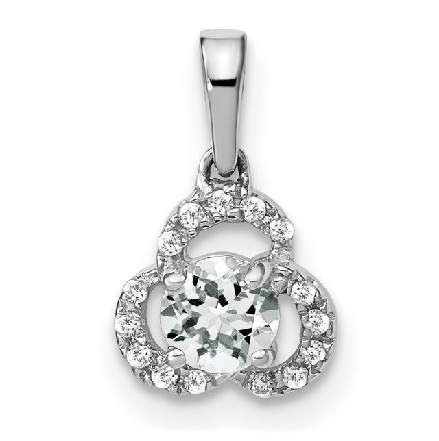 10k White Gold Trinity Knot Pendant with White Topaz and Diamond Accent, Celtic Triquetra Charm