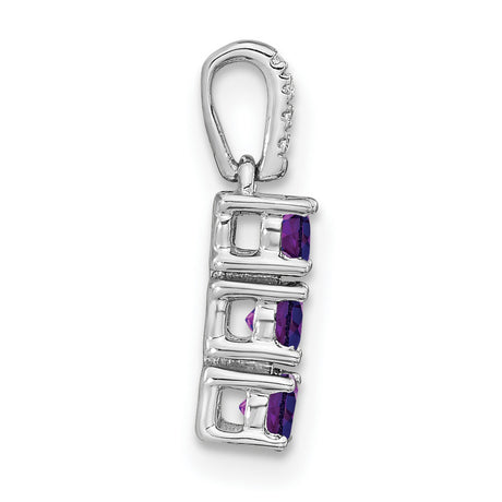 14k White Gold Pendant with Three Round Amethyst Stones and Diamond Bail