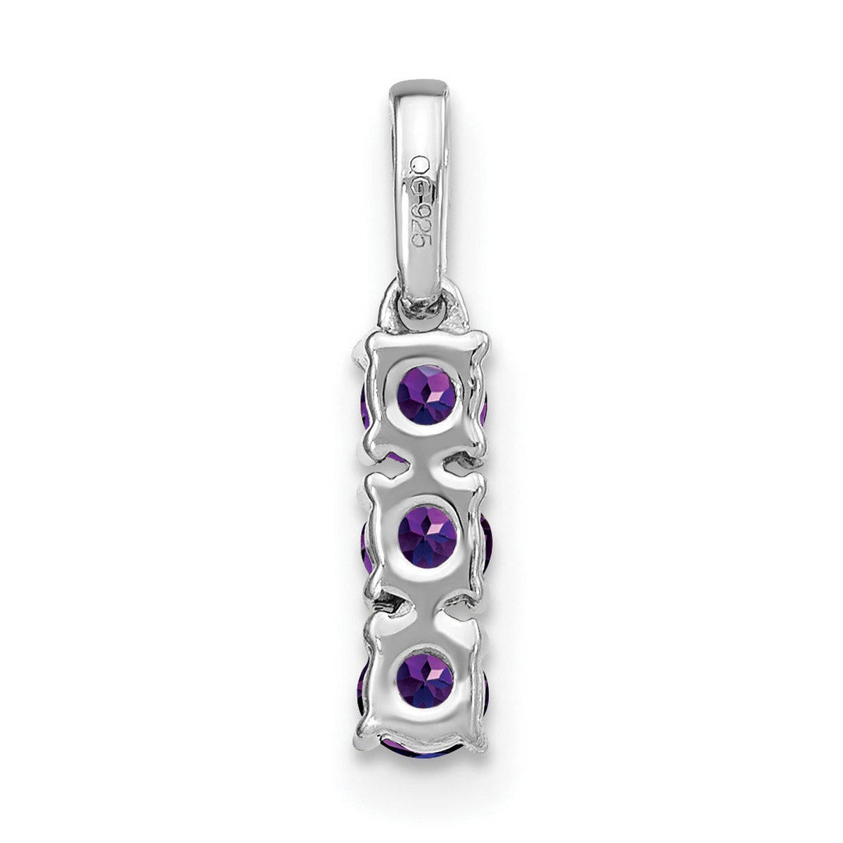 14k White Gold Pendant with Three Round Amethyst Stones and Diamond Bail