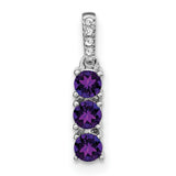 14k White Gold Pendant with Three Round Amethyst Stones and Diamond Bail