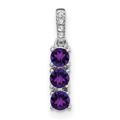 14k White Gold Pendant with Three Round Amethyst Stones and Diamond Bail
