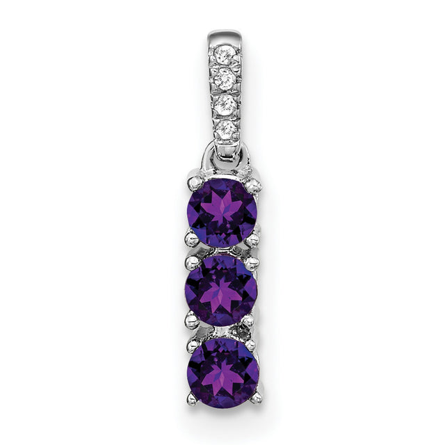 14k White Gold Pendant with Three Round Amethyst Stones and Diamond Bail