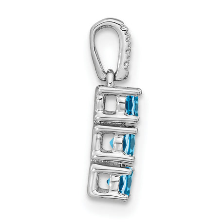 3-stone Blue Topaz and Diamond Charm Pendant in Real 14k White Gold