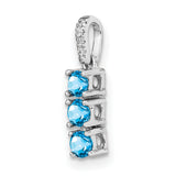 3-stone Blue Topaz and Diamond Charm Pendant in Real 14k White Gold