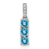 3-stone Blue Topaz and Diamond Charm Pendant in Real 14k White Gold