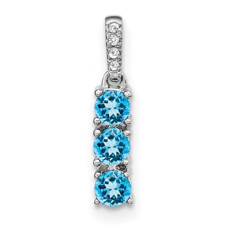 3-stone Blue Topaz and Diamond Charm Pendant in Real 14k White Gold