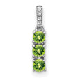 14k White Gold Pendant with Green Peridots, Diamond Accented Bail, Three-Stone Vertical Design