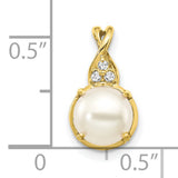 10k Yellow Gold Pendant with White Pearl and Diamond Accents, Floral Design Charm