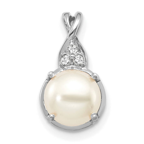 14k White Gold Pendant with Cultured Pearl and Diamond Accents, Floral Design