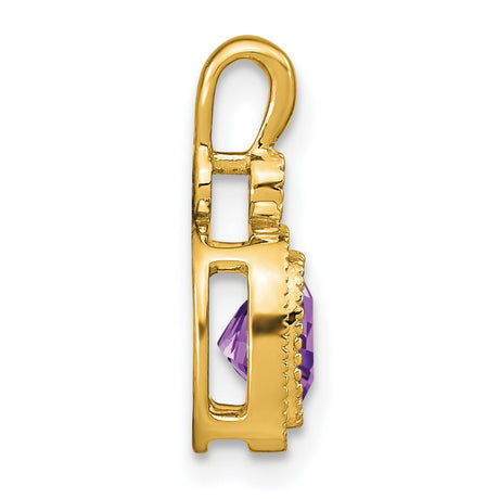 14k Yellow Gold Pendant with Cushion Cut Amethyst and Diamond Accent, Vintage Style for Women