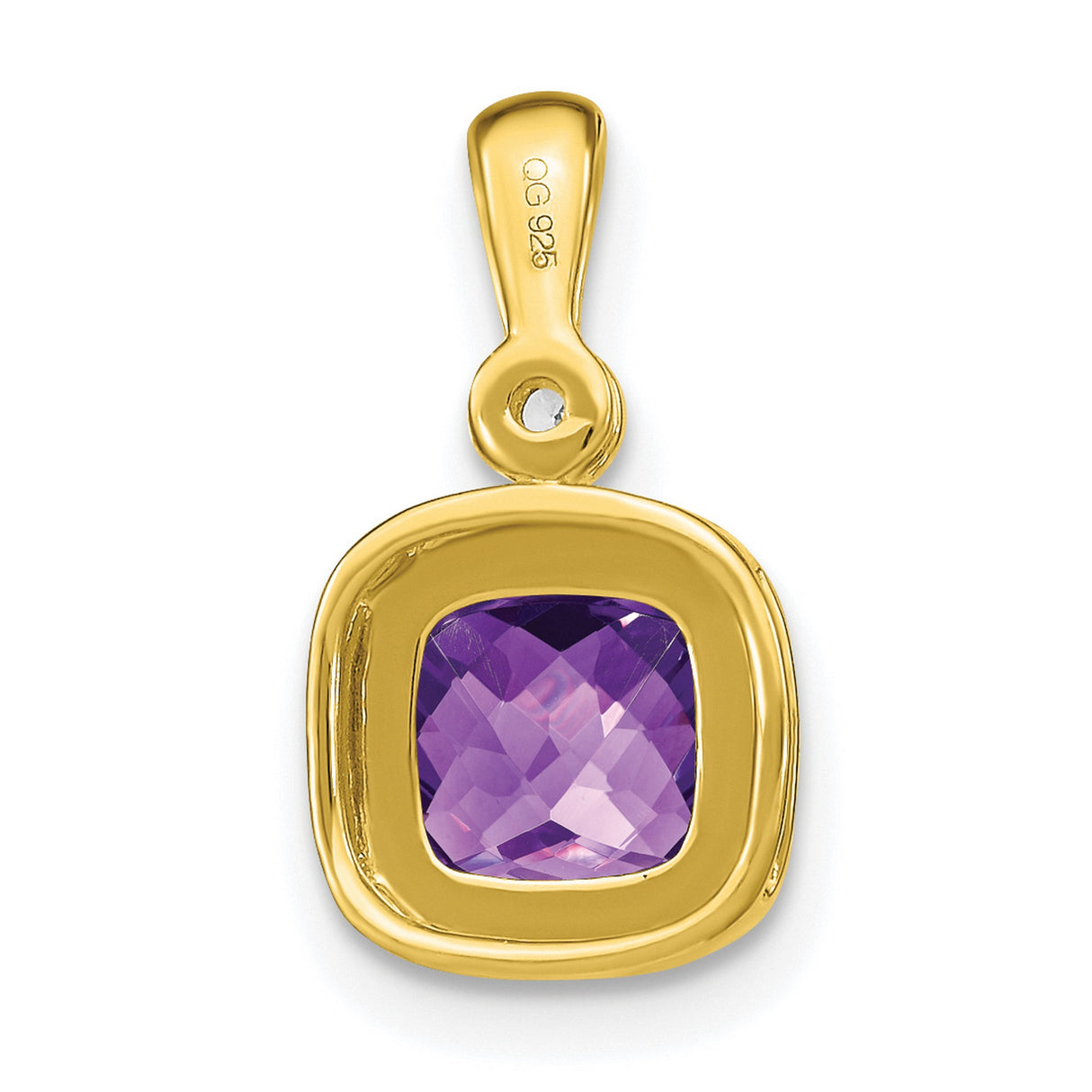 14k Yellow Gold Pendant with Cushion Cut Amethyst and Diamond Accent, Vintage Style for Women