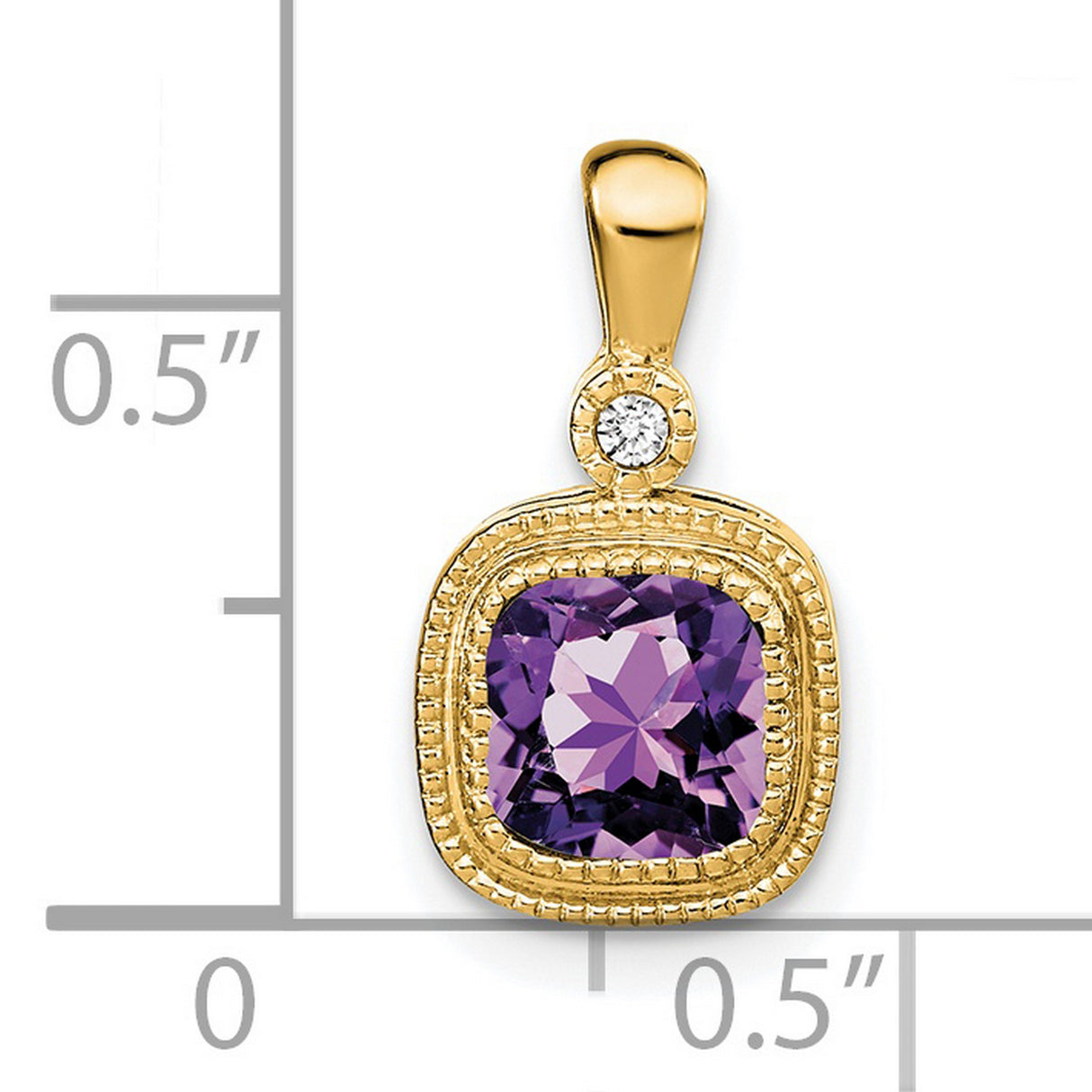 14k Yellow Gold Pendant with Cushion Cut Amethyst and Diamond Accent, Vintage Style for Women