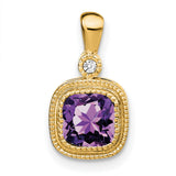 14k Yellow Gold Pendant with Cushion Cut Amethyst and Diamond Accent, Vintage Style for Women