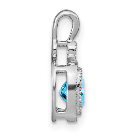 14k White Gold Pendant with Cushion Cut Swiss Blue Topaz and Diamond Halo