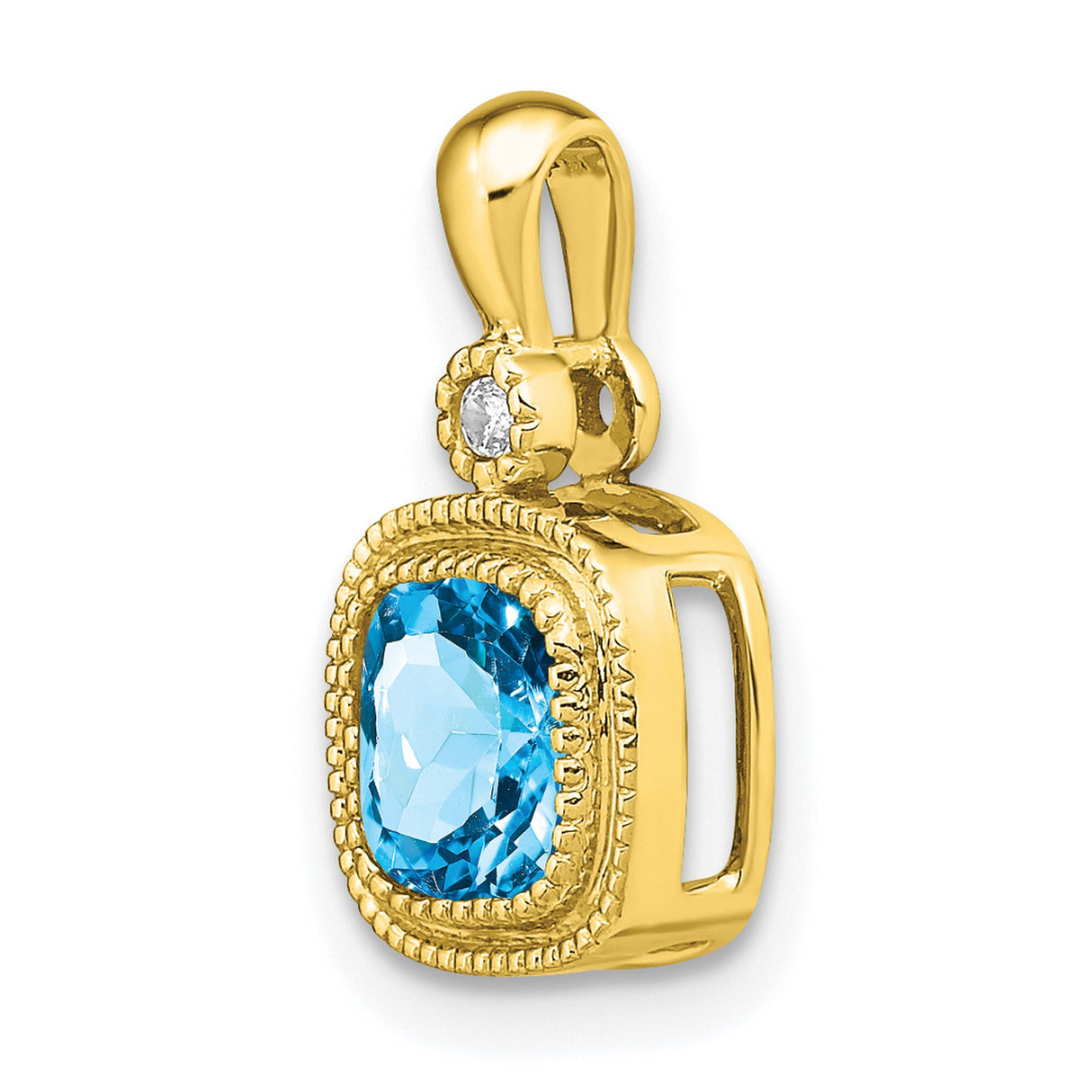 14k Yellow Gold Pendant with Blue Topaz and Diamond Accent, Vintage-Inspired Charm
