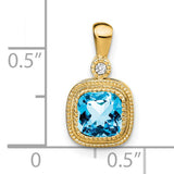 14k Yellow Gold Pendant with Blue Topaz and Diamond Accent, Vintage-Inspired Charm