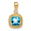 14k Yellow Gold Pendant with Blue Topaz and Diamond Accent, Vintage-Inspired Charm