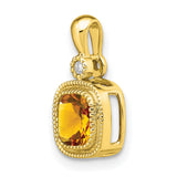 14k Yellow Gold Pendant with Cushion Cut Citrine and Diamond Accent, Vintage Bezel Setting