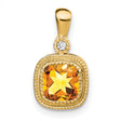 14k Yellow Gold Pendant with Cushion Cut Citrine and Diamond Accent, Vintage Bezel Setting