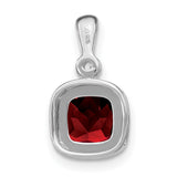 14k White Gold Pendant with Cushion Cut Garnet and Diamond Accent, Vintage Inspired