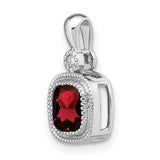 14k White Gold Pendant with Cushion Cut Garnet and Diamond Accent, Vintage Inspired