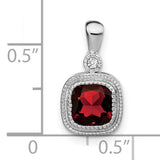 14k White Gold Pendant with Cushion Cut Garnet and Diamond Accent, Vintage Inspired