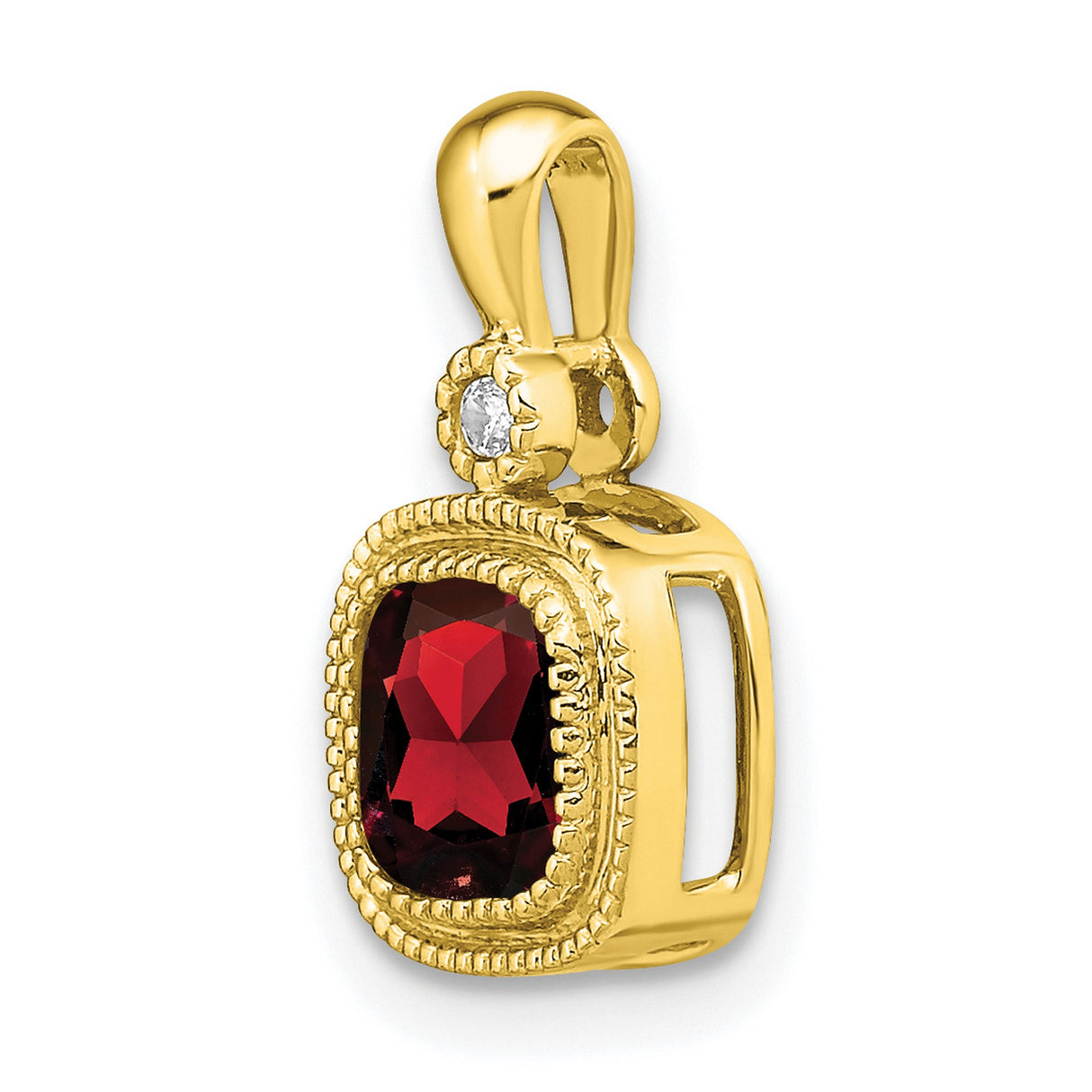 Cushion Garnet and Diamond Charm Pendant in Real 14k Yellow Gold
