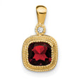 Cushion Garnet and Diamond Charm Pendant in Real 14k Yellow Gold