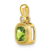 14k Yellow Gold Pendant with Cushion Cut Peridot and Diamond Accent, Vintage Inspired