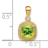 14k Yellow Gold Pendant with Cushion Cut Peridot and Diamond Accent, Vintage Inspired