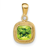 14k Yellow Gold Pendant with Cushion Cut Peridot and Diamond Accent, Vintage Inspired
