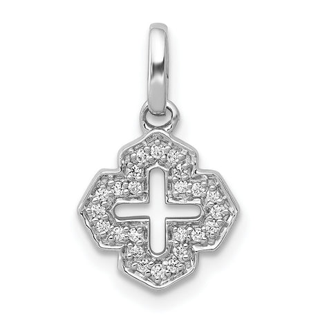 1/10ct Diamond Fancy Cross Charm Pendant in Real 14k White Gold