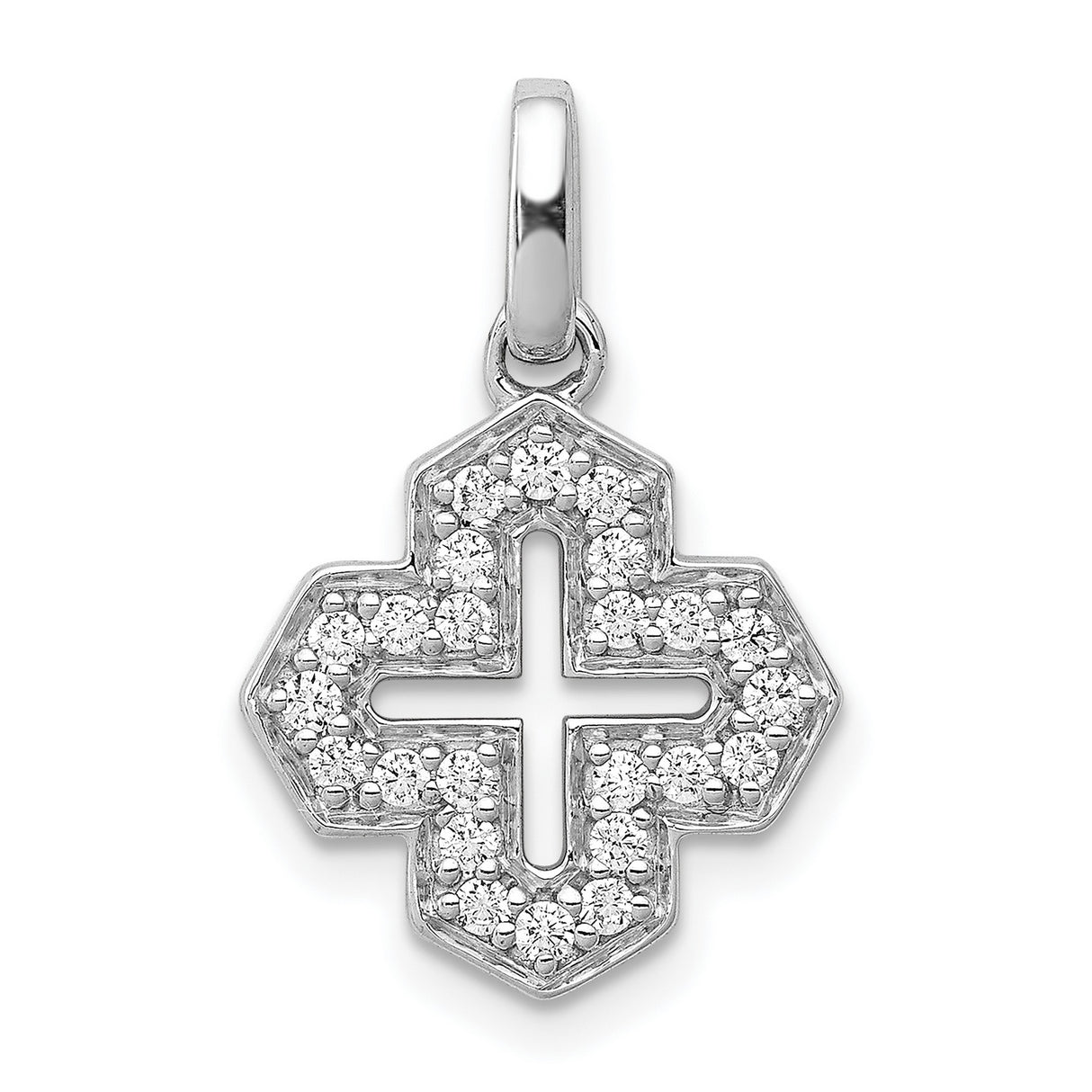 1/4ct Diamond Fancy Cross Charm Pendant in Real 14k White Gold