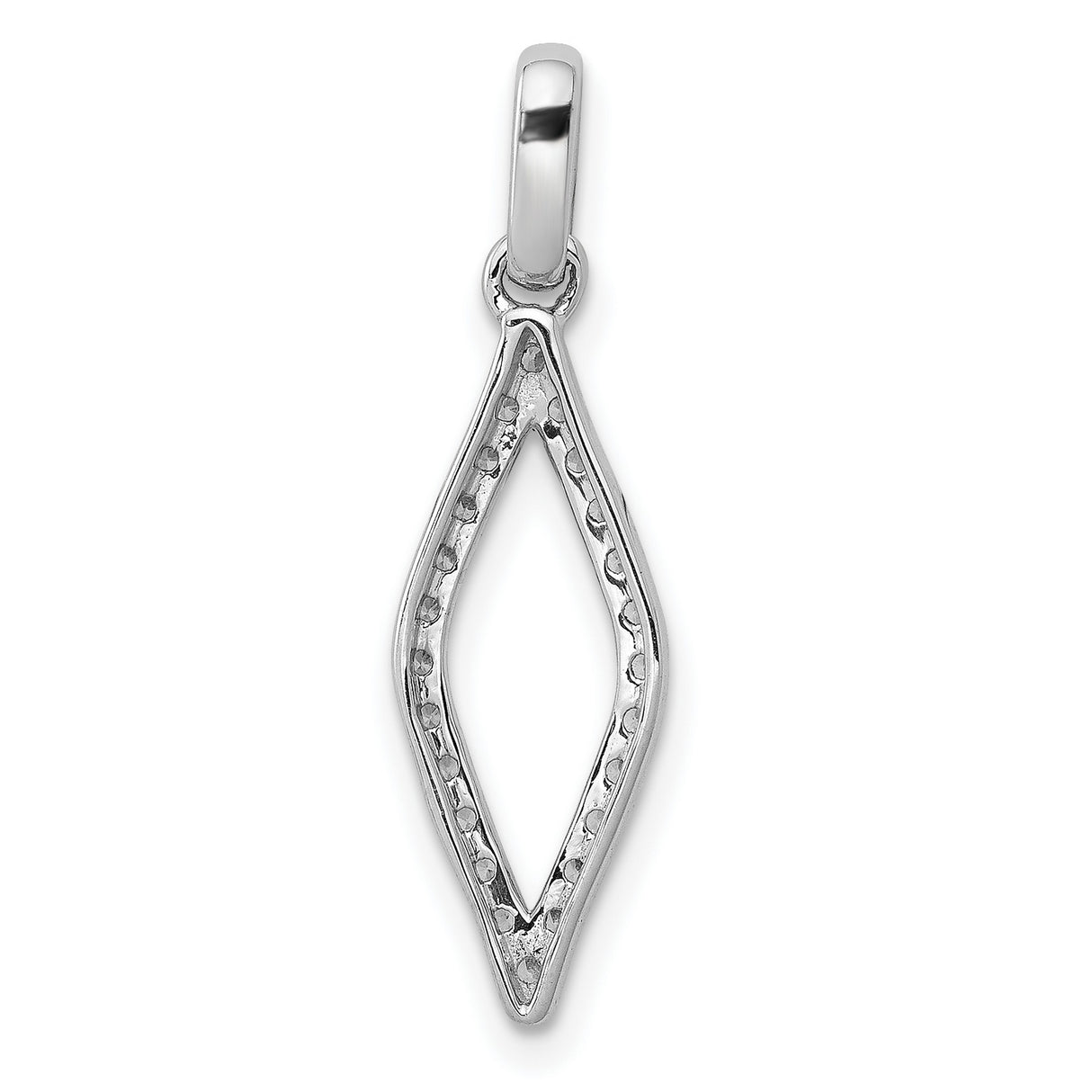 10k White Gold Marquise Pendant with Open Design and Diamond Accents, Minimalist Style